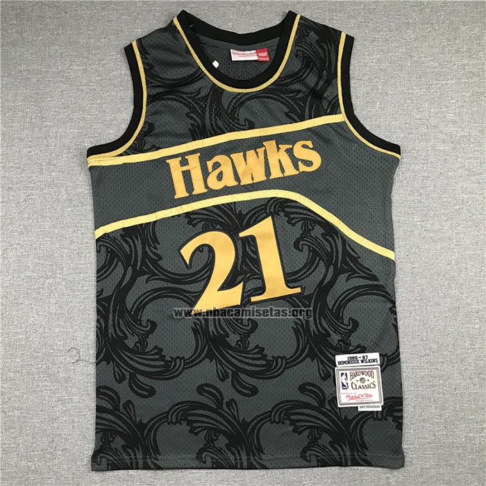 Camiseta Atlanta Hawks Dominique Wilkins NO 21 1986-87 Hardwood Classic Negro